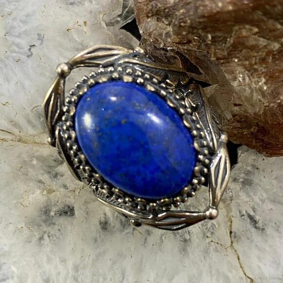 Carolyn Pollack Sterling Silver Oval Denim Lapis Decorated Ring For Women - Picture 1 of 10